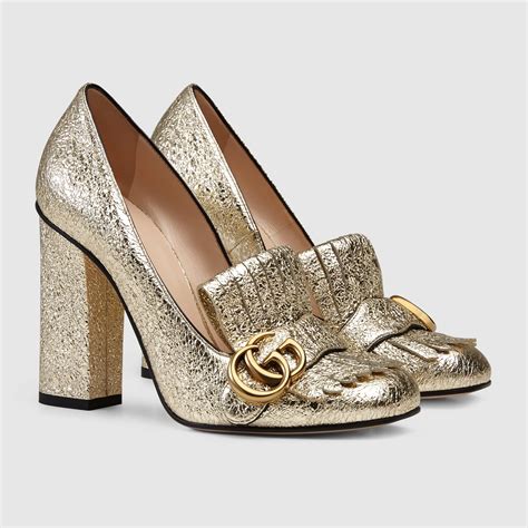 gucci studded metallic leather heeled shoes|gucci women's high heel shoes.